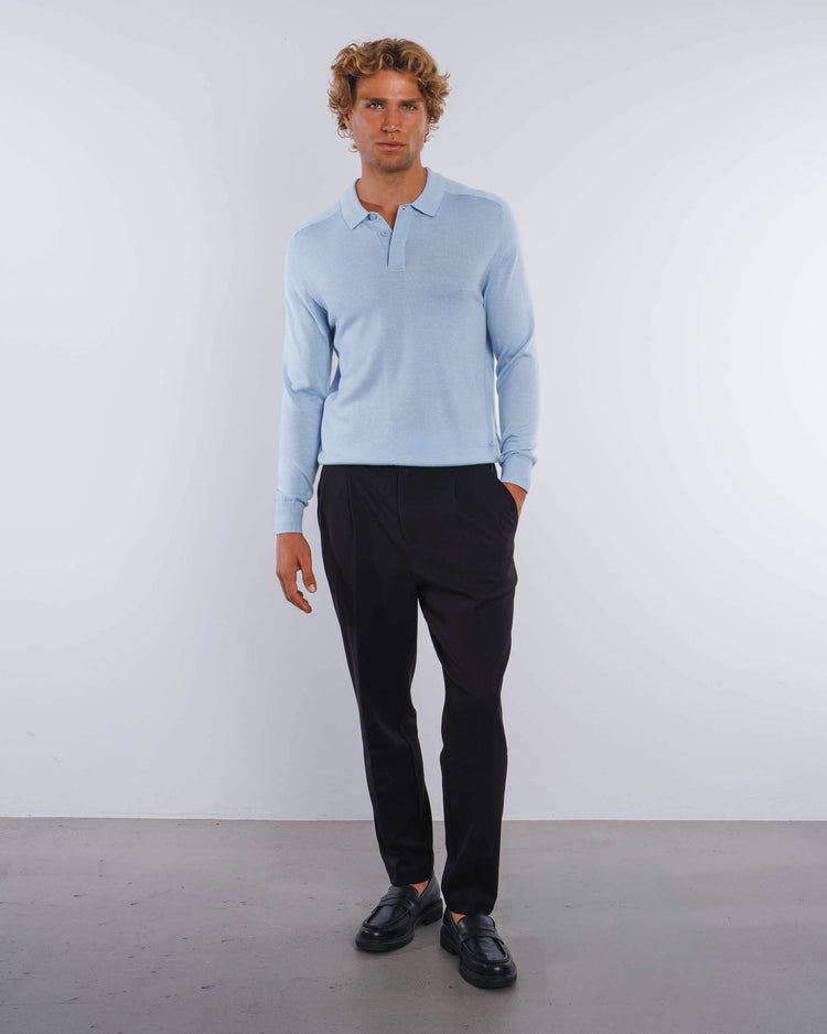 Merino Concealed Placket Polo (Light Blue)