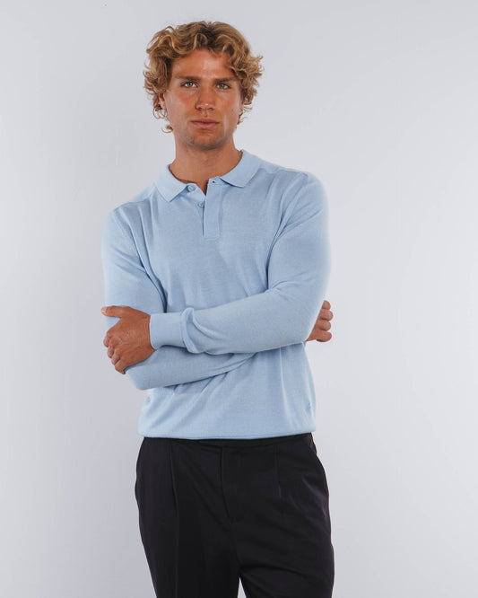 Merino Concealed Placket Polo (Light Blue)
