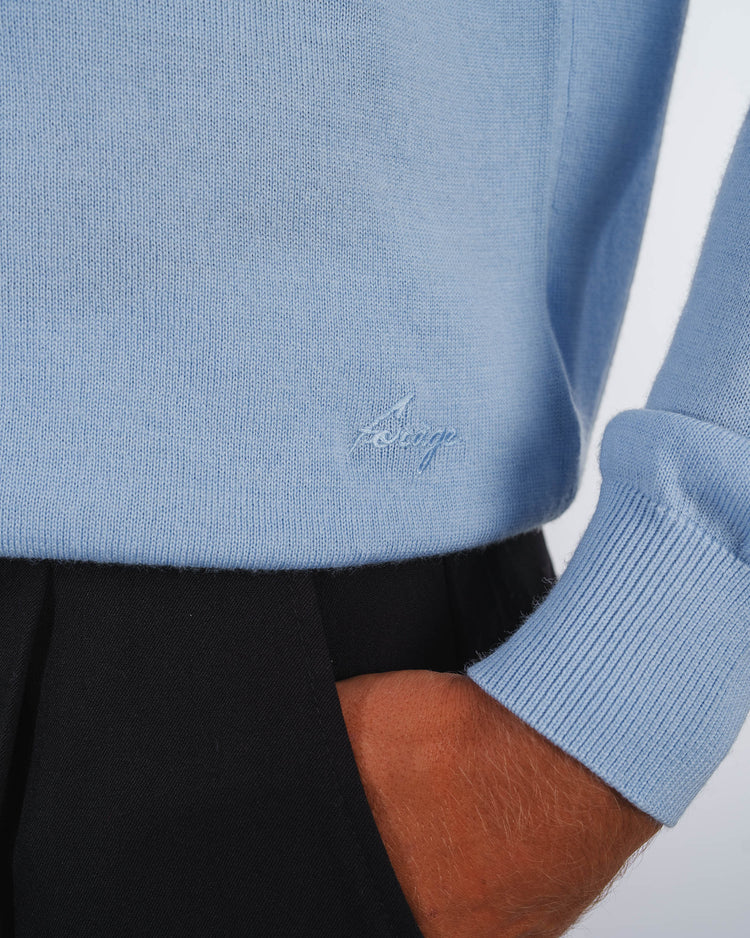 Merino Concealed Placket Polo (Light Blue)