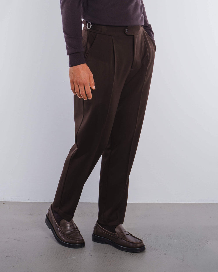 Buckle Suit Pants Tapered Fit (Brown)