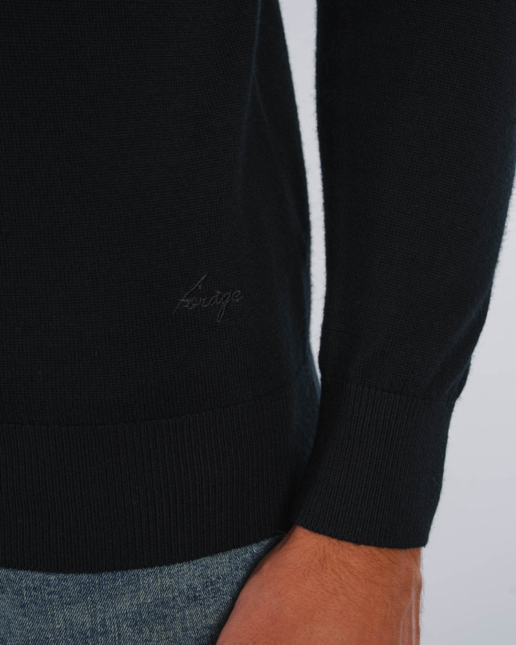 Merino Concealed Placket Polo (Black)