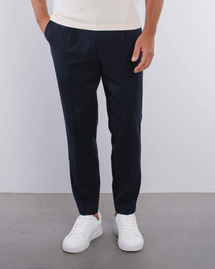 Buckle Suit Pants Tapered Fit (Navy)