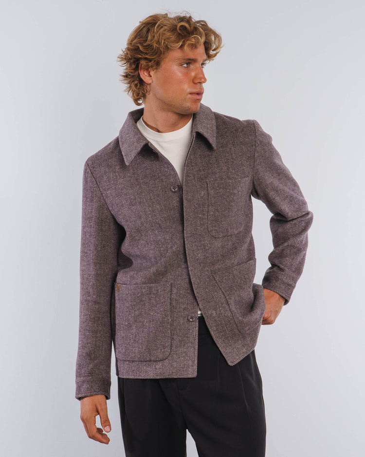 Field Wool Overshirt (Brown Herringbone)