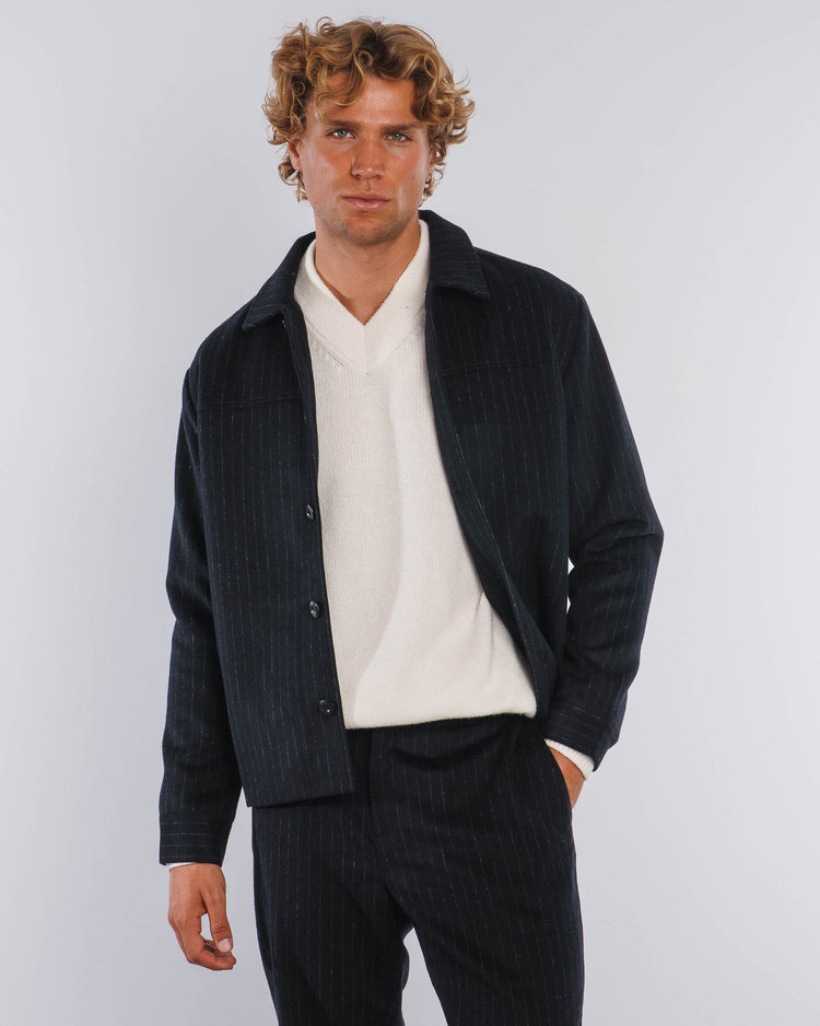 Pinstripe Flanell Overshirt (Black)