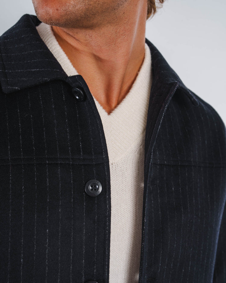 Pinstripe Flanell Overshirt (Black)