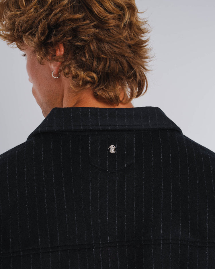 Pinstripe Flanell Overshirt (Black)