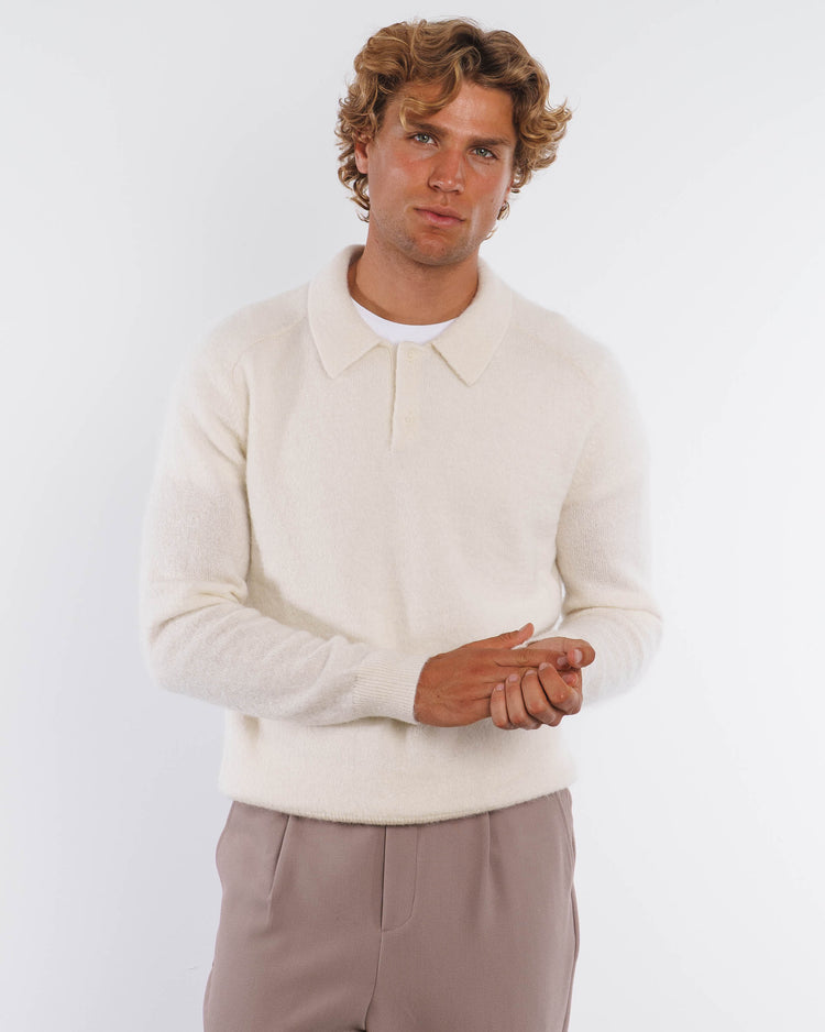 Mohair Knit Polo (Greige)