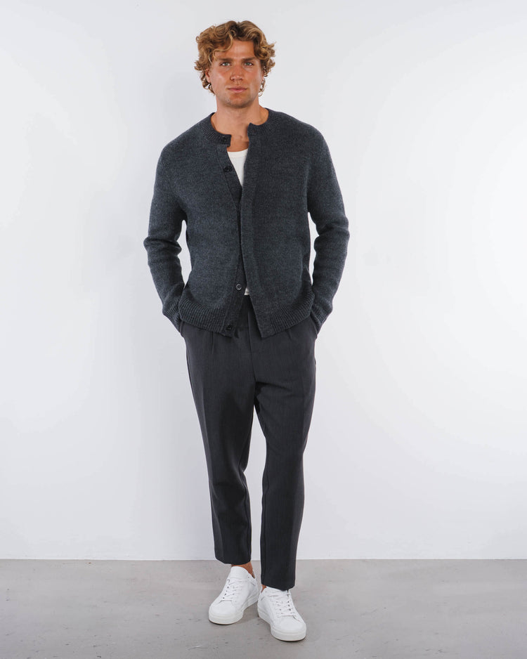 Wool Button Down Knit Cardigan (Dark Grey)