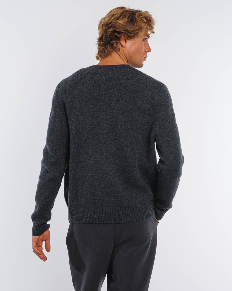 Wool Button Down Knit Cardigan (Dark Grey)