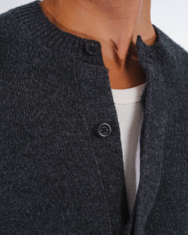 Wool Button Down Knit Cardigan (Dark Grey)