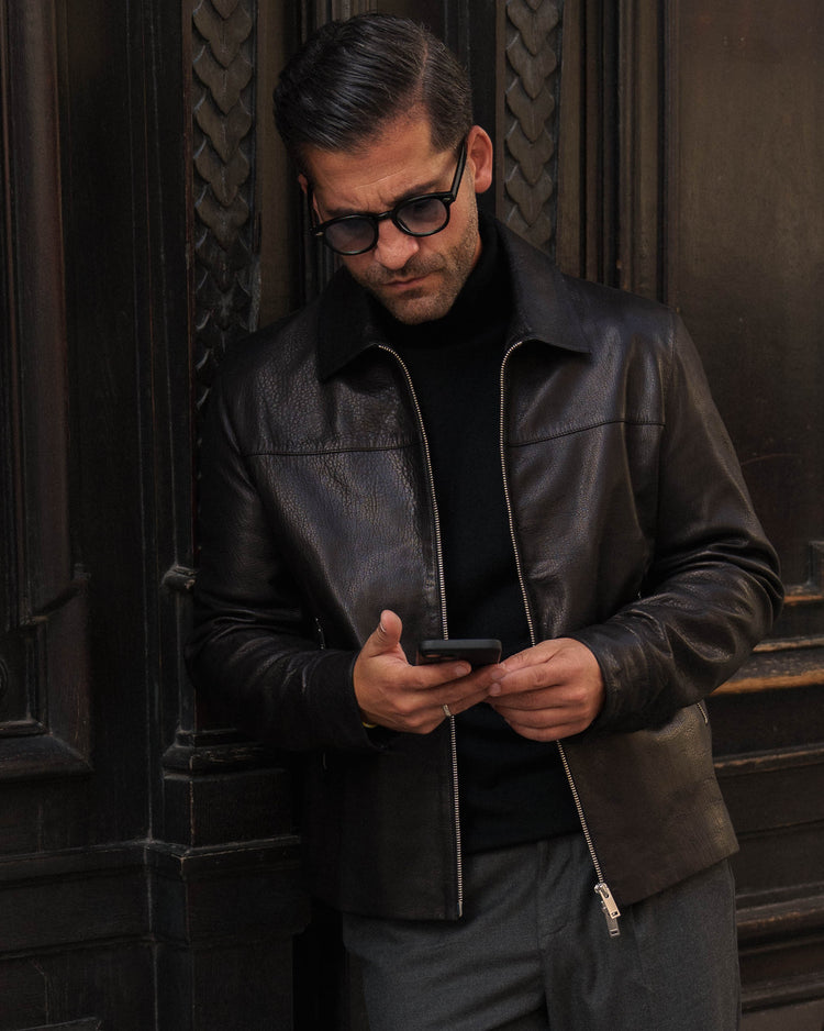 Leather Harrington Jacket (Black)