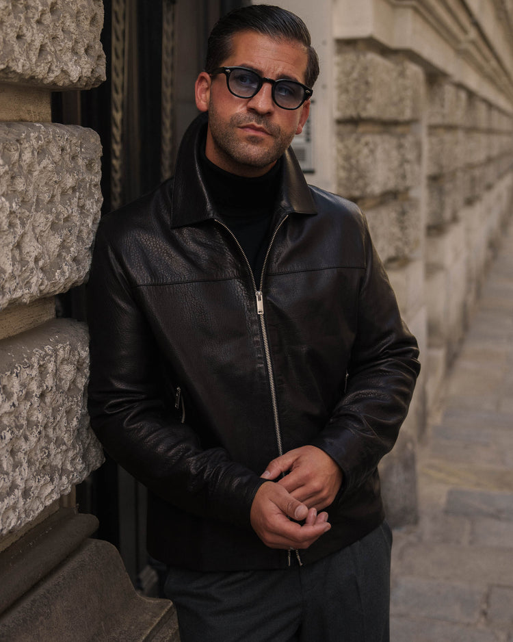 Leather Harrington Jacket (Black)