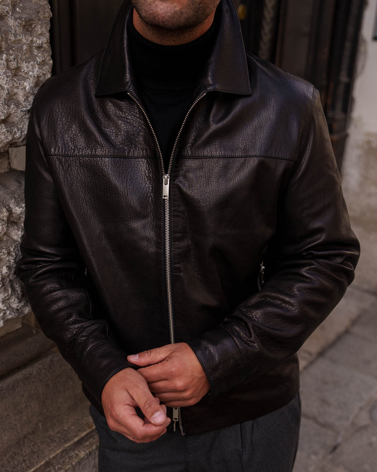 Leather Harrington Jacket (Black)