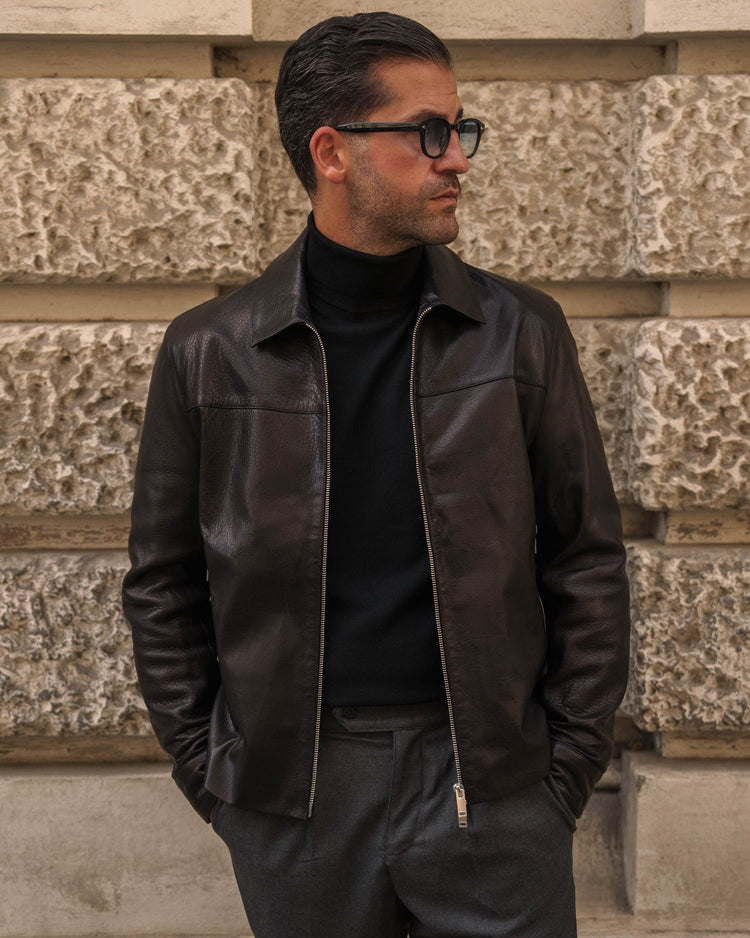 Leather Harrington Jacket (Black)