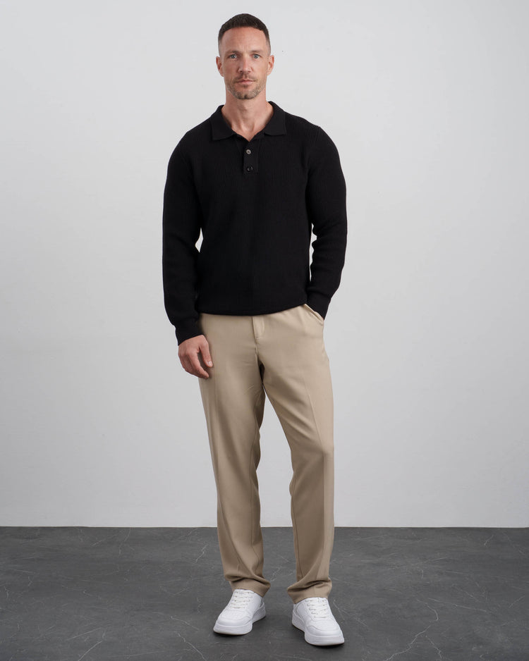 Ribbed Knit Polo (Black)