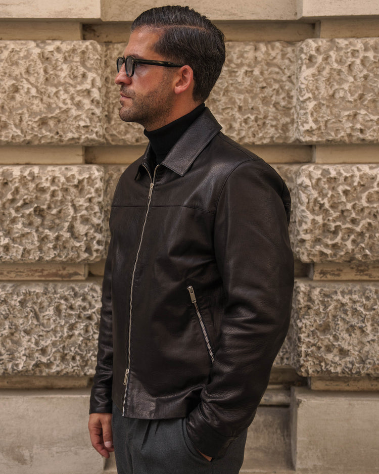 Leather Harrington Jacket (Black)