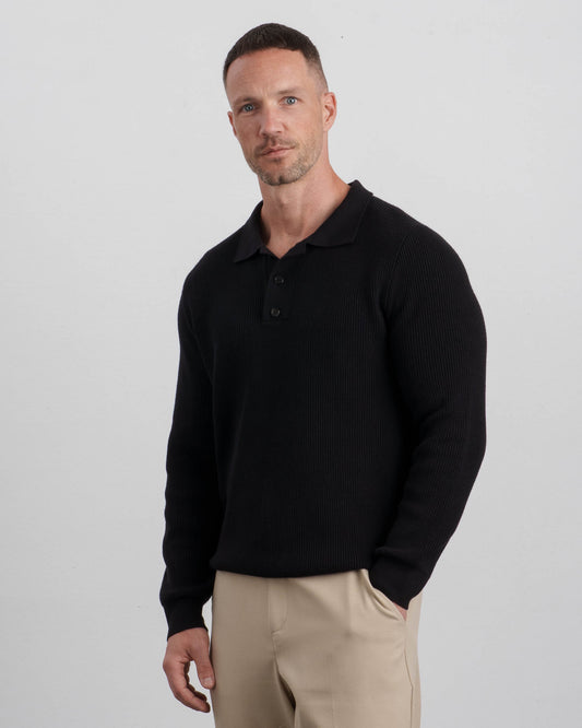 Ribbed Knit Polo (Black)