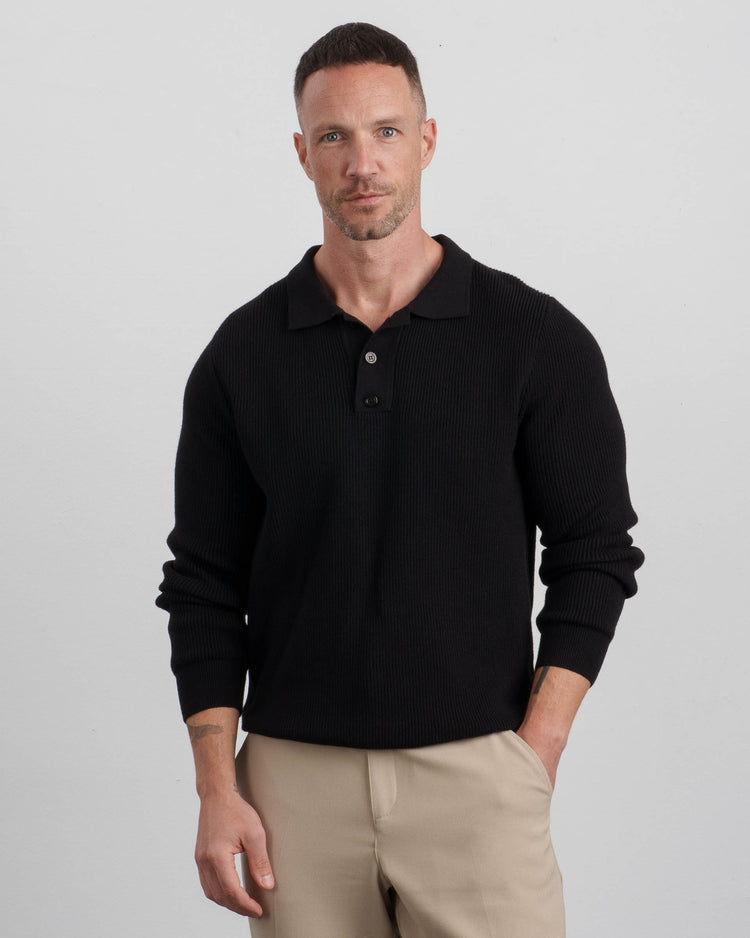 Ribbed Knit Polo (Black)