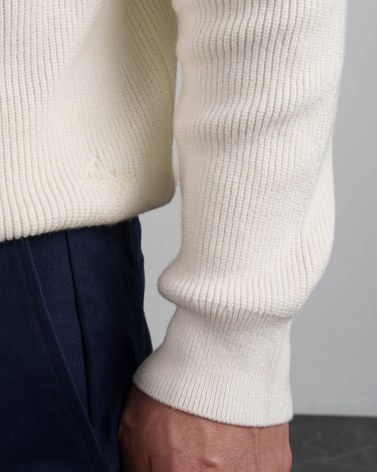 Ribbed Knit Troyer (Off-White)