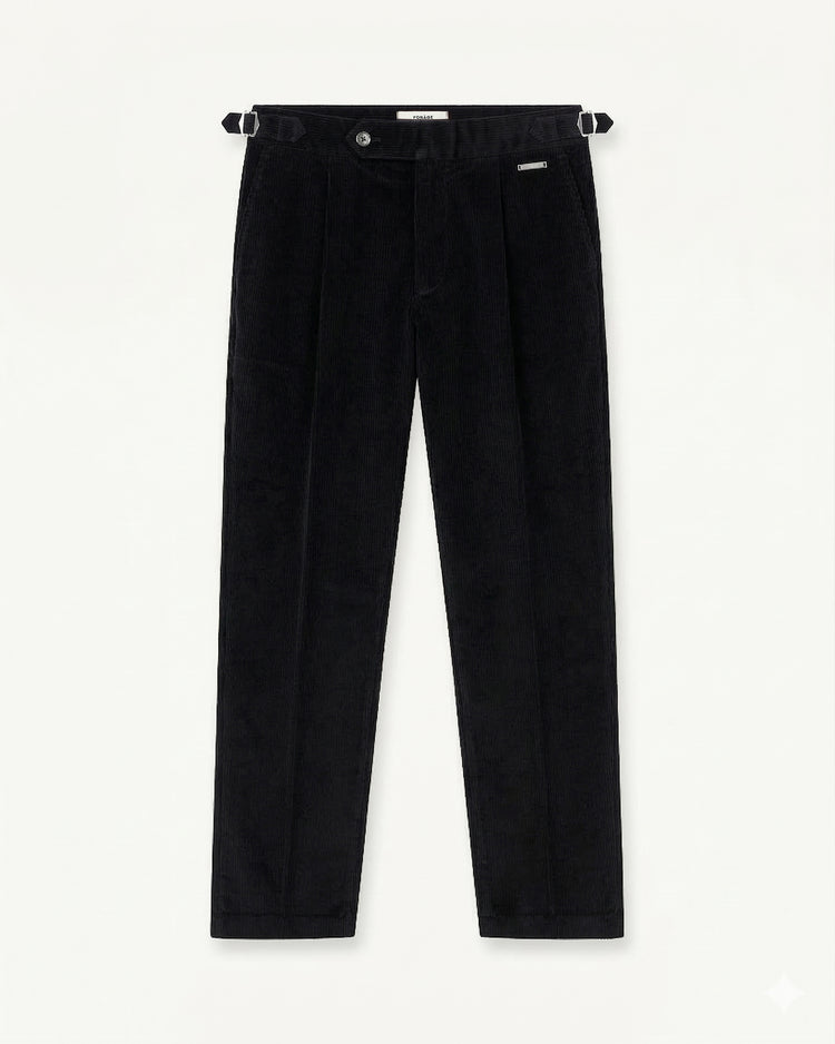 Cord Buckle Pants Regular Fit (Black)