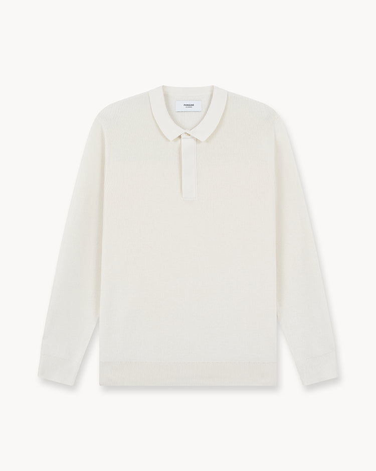 Concealed Placket Knit Polo (Off-White)