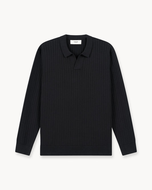 Wide Rib Knit Polo (Black)