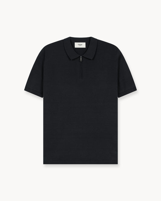 Flat Knit Zip-Polo (Black)