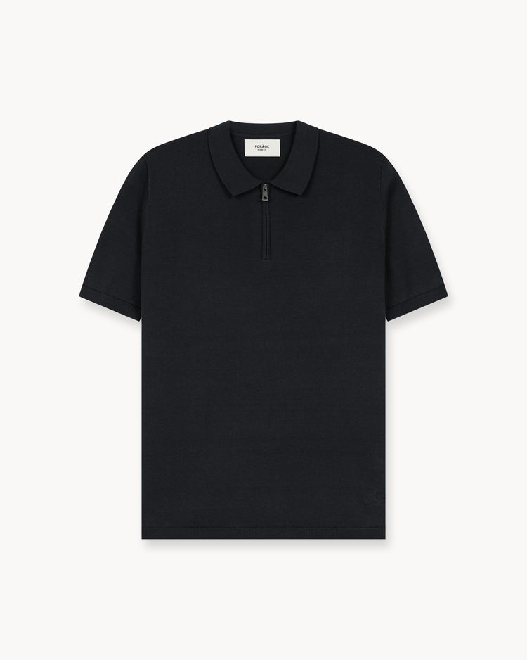 Flat Knit Zip-Polo (Black)