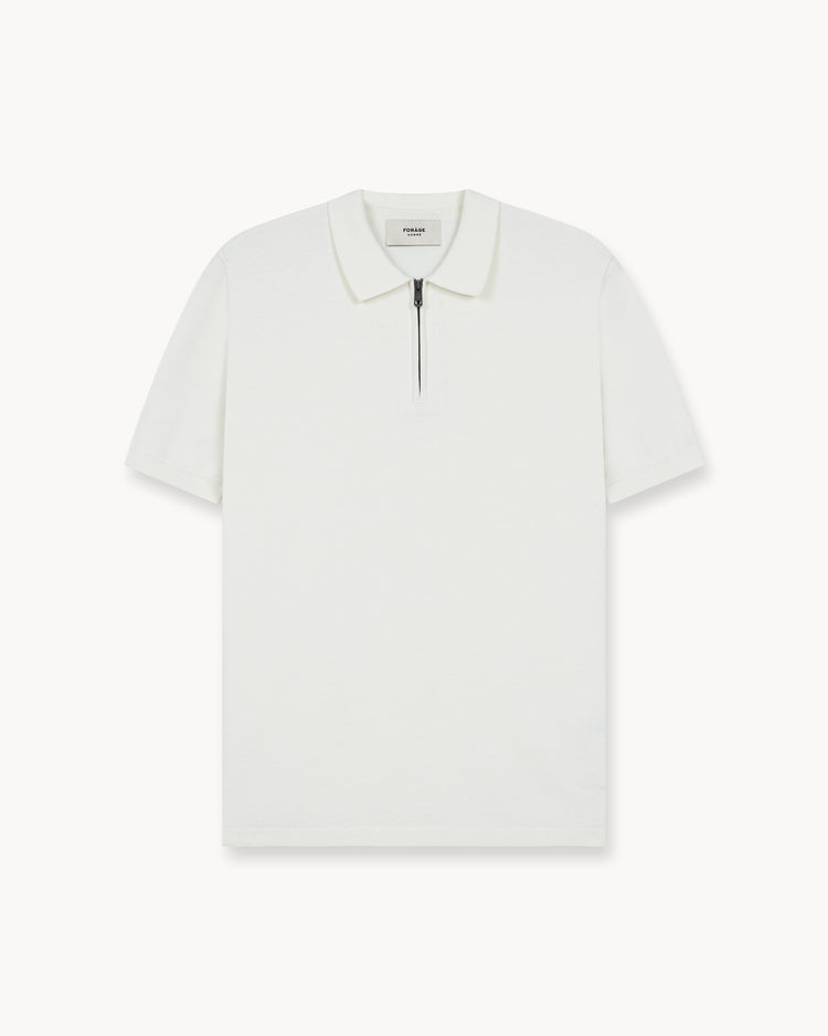 Flat Knit Zip-Polo (Off-White)