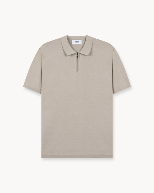 Flat Knit Zip-Polo (Taupe)