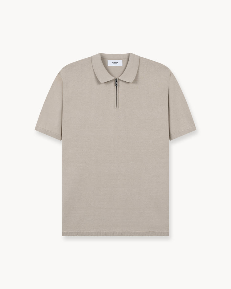 Flat Knit Zip-Polo (Taupe)