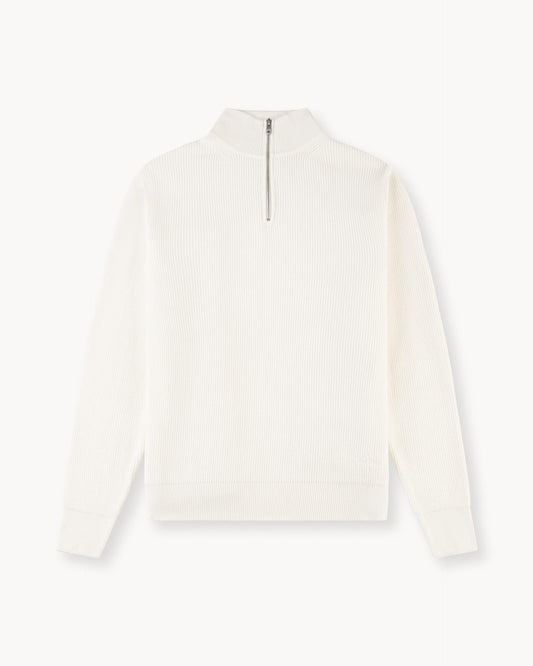 Ribbed Knit Troyer (Off-White)