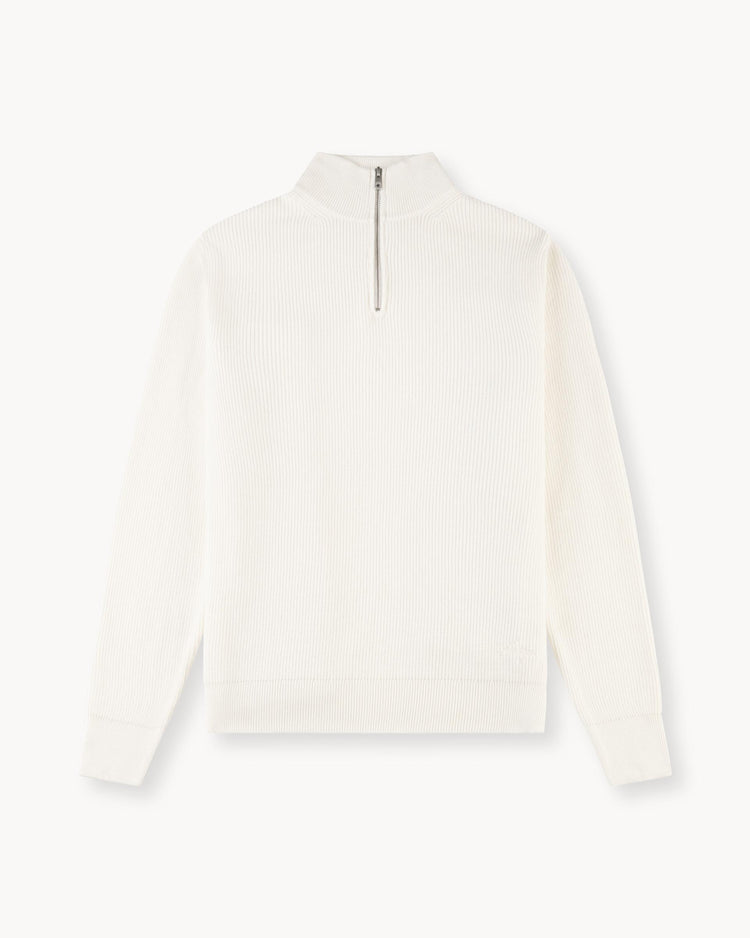 Ribbed Knit Troyer (Off-White)