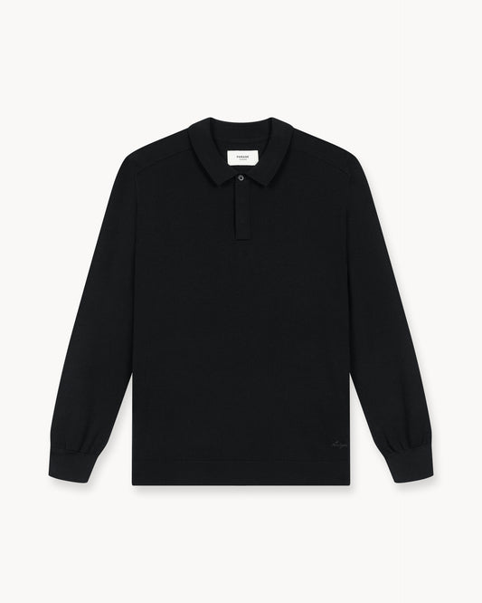 Merino Concealed Placket Polo (Black)