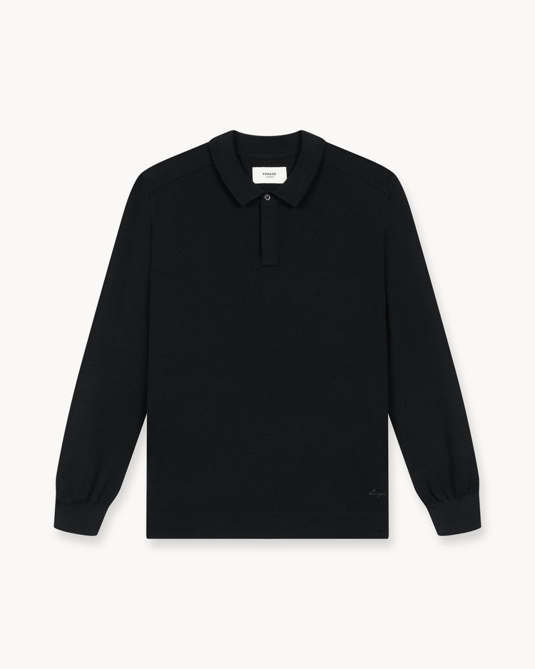 Merino Concealed Placket Polo (Black)
