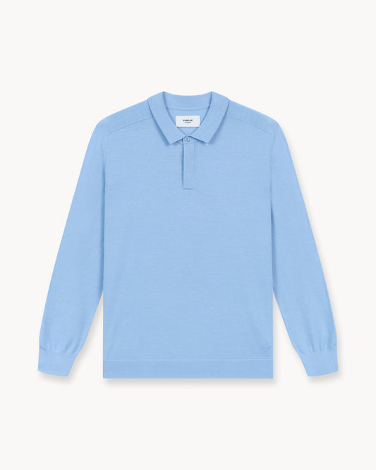 Merino Concealed Placket Polo (Light Blue)