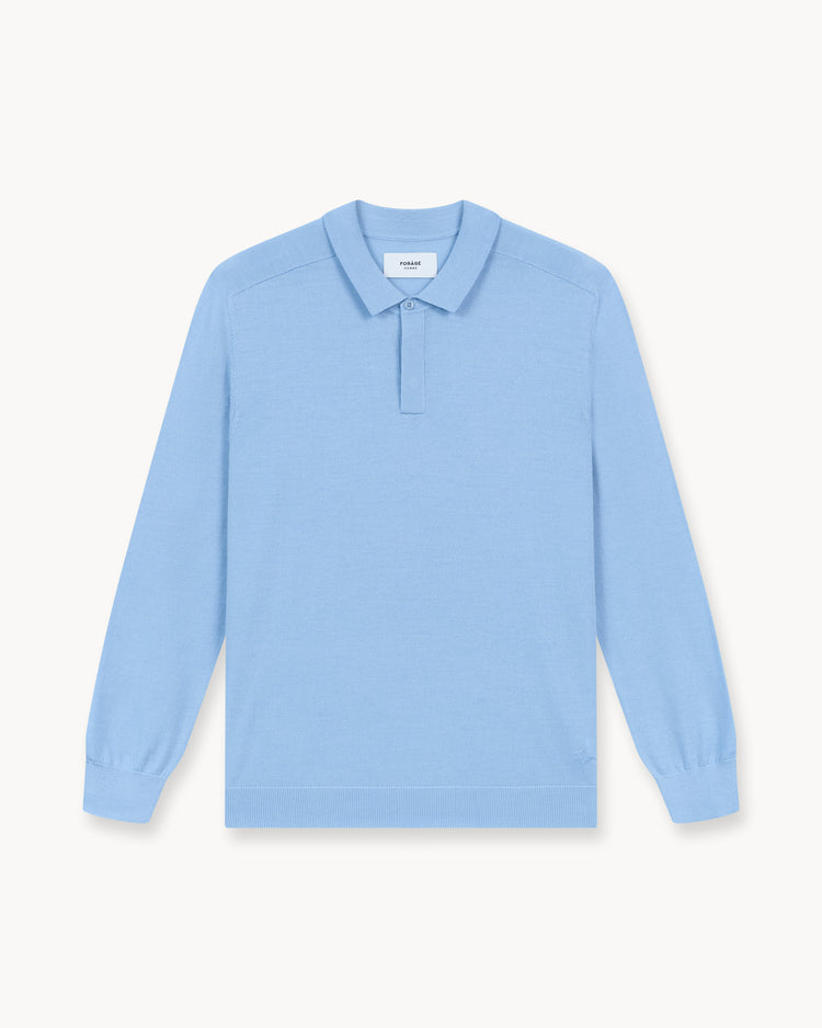 Merino Concealed Placket Polo (Light Blue)