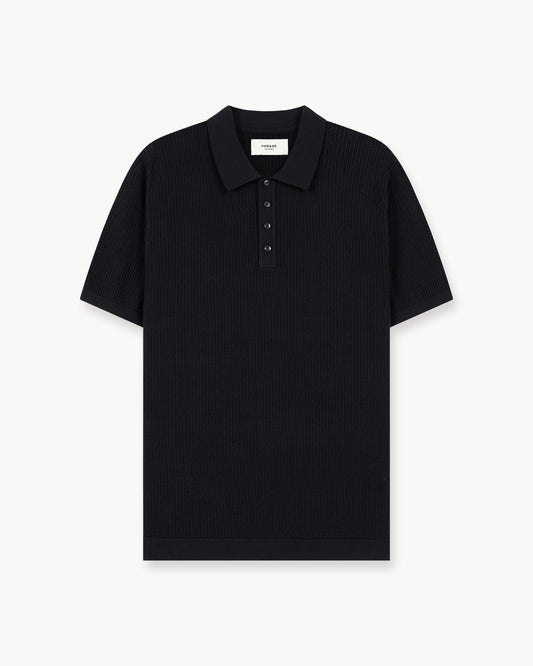 Mesh Knit Polo Shirt (Black)