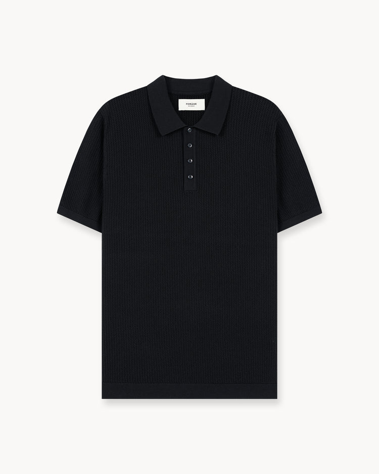 Mesh Knit Polo Shirt (Black)