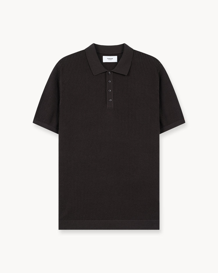 Mesh Knit Polo Shirt (Brown)