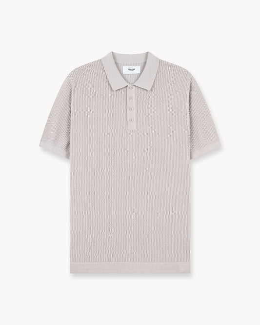 Mesh Knit Polo Shirt (Greige)