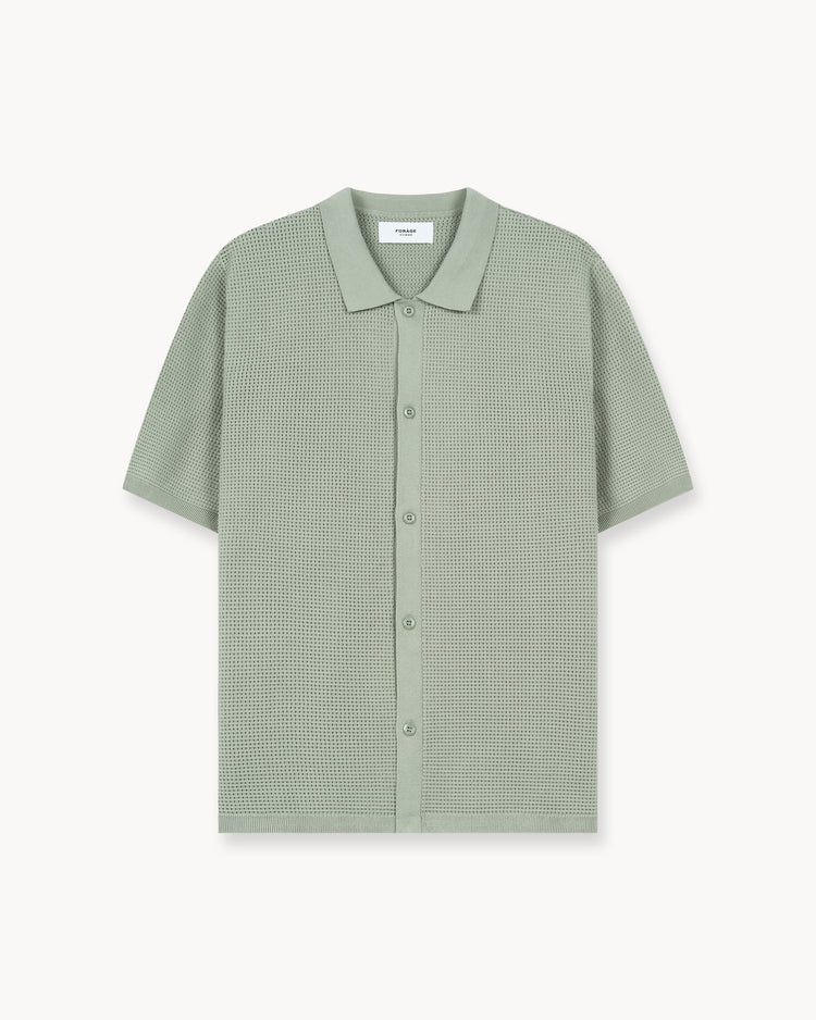 Mesh Knit Short Sleeve Shirt (Light Green)