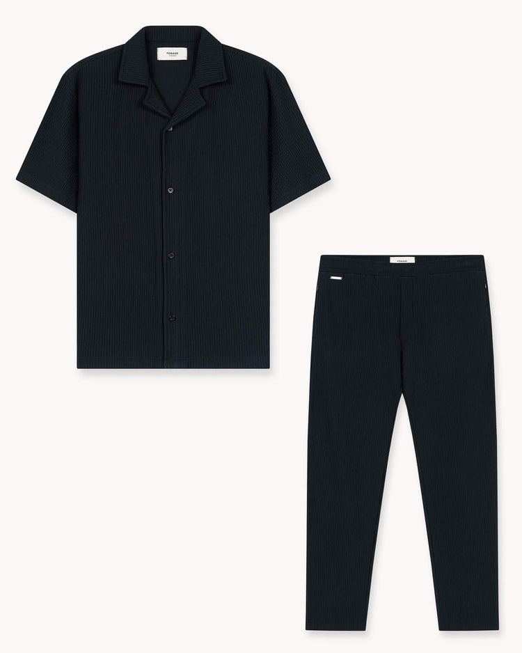 Plissee Set Short Sleeve Shirt + Pants (Black)