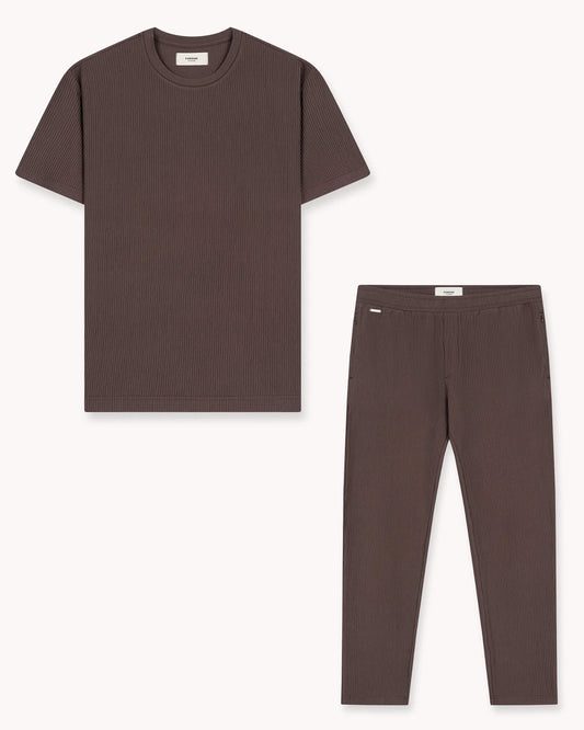 Plissee Set T-Shirt + Pants (Brown)