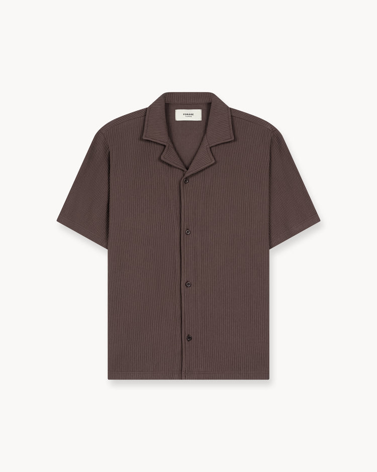 Plissee Short Sleeve Shirt (Brown)