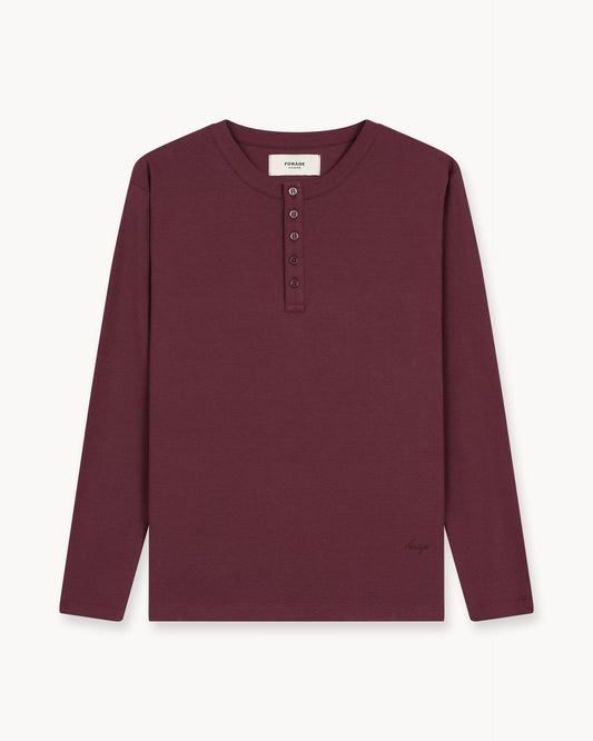 Fine Rib Henley Longsleeve (Bordeaux)