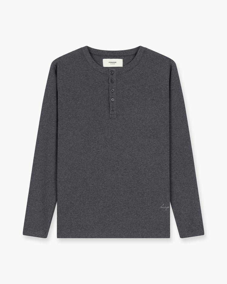 Fine Rib Henley Longsleeve (Dark Grey Melange)