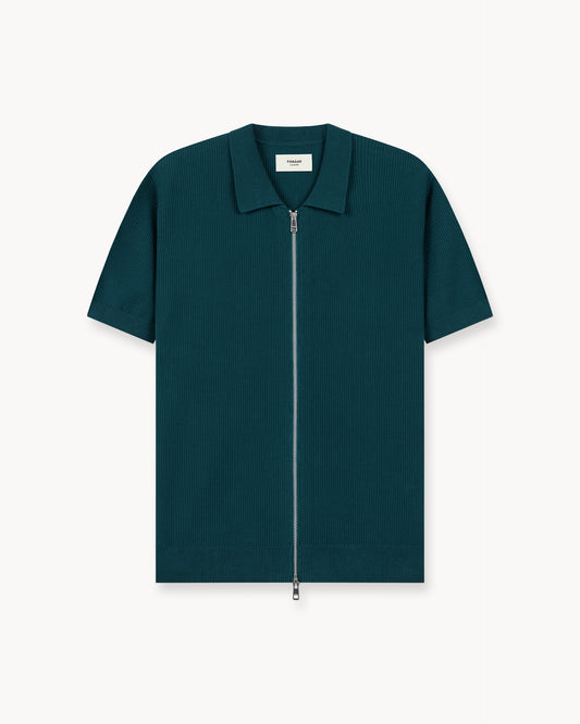 Rib Knit Zip-Poloshirt (teal)