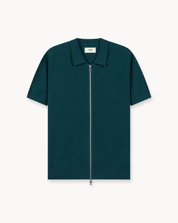 Rib Knit Zip-Poloshirt (teal)