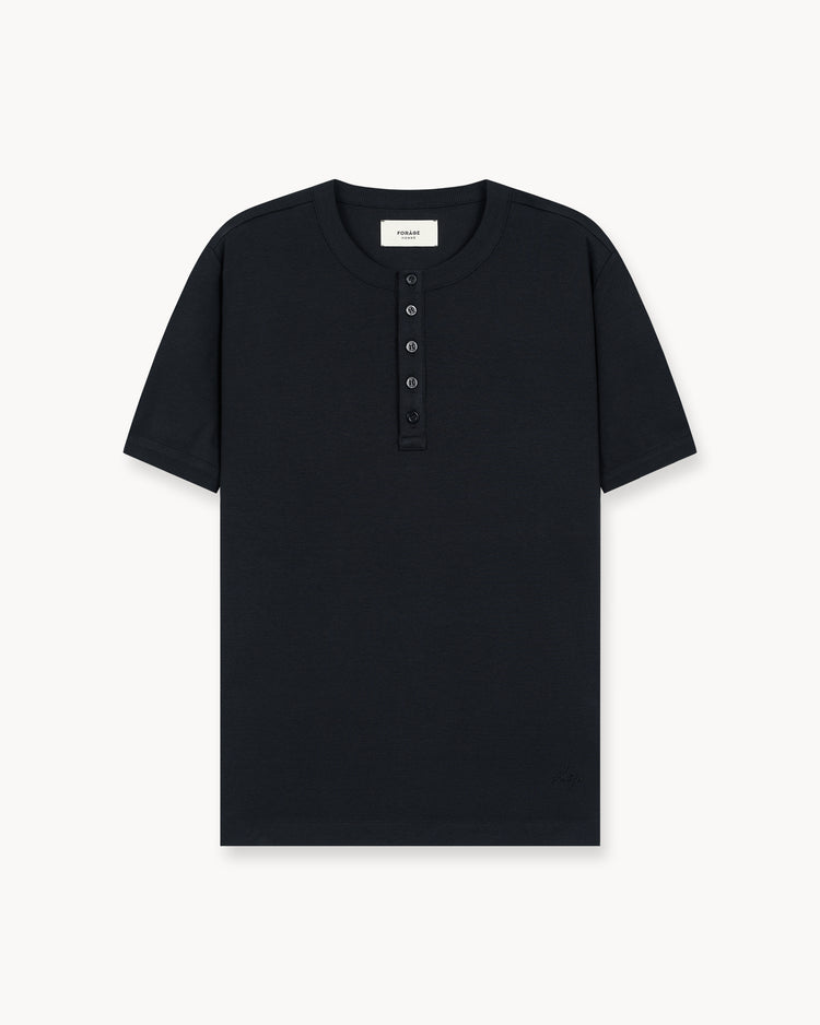 Fine Rib Henley T-Shirt (Black)